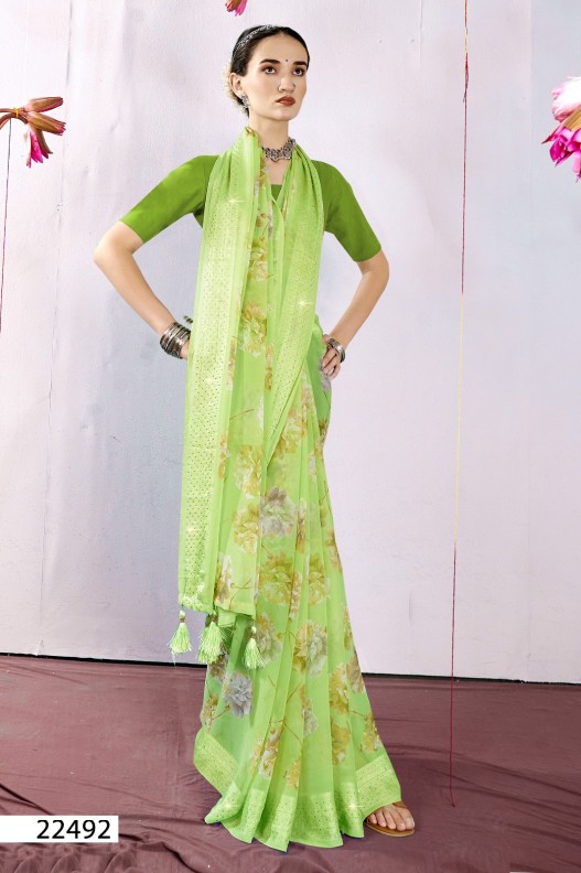 Fancy Georgette Printed Saree With blouse and swaroski stone work border